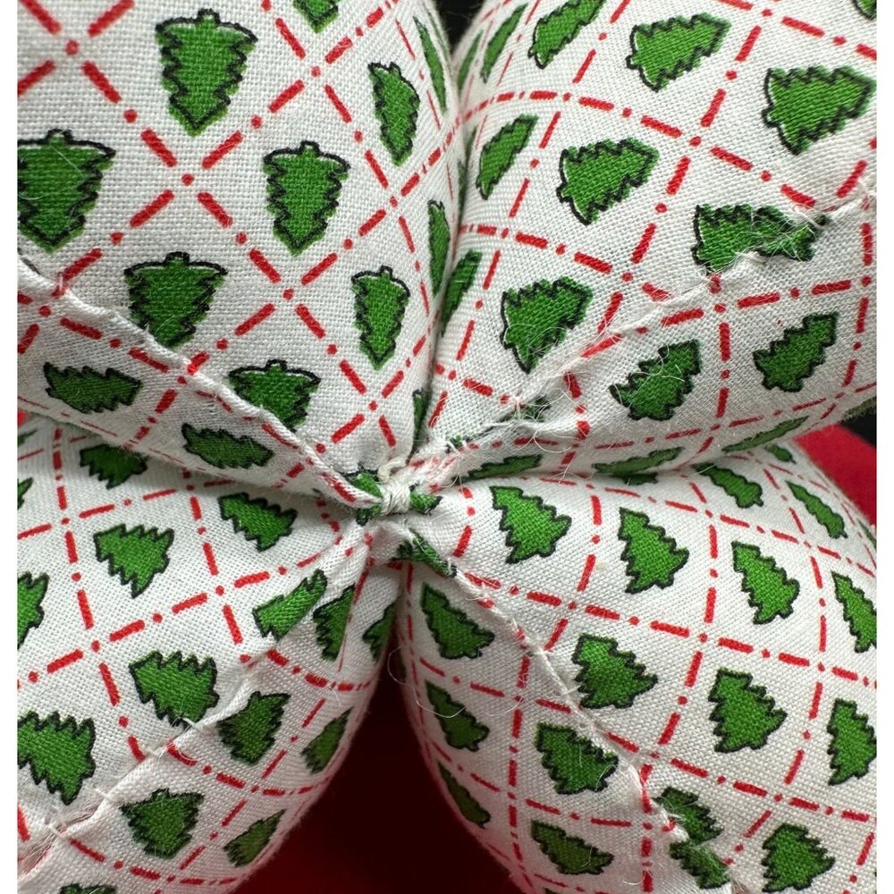 Vintage Christmas Tree Handmade Fabric Tabletop Display Retro White Green Bells - Picture 7 of 10